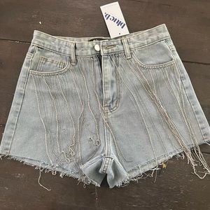 Rhinestone fringe denim shorts NWT